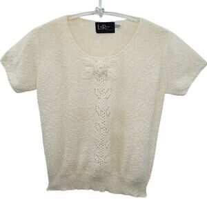 Le Roy Vintage Rosette Open Knit Boat Neck Short Sleeve Lolita Sweater‎ Blouse